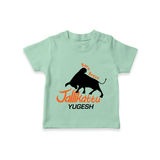 Born Brave Jallikattu Kids T-Shirt – Personalized Name Print - MINT GREEN - 0-5 Months Old (Chest 17")