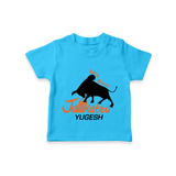 "Born Brave - Jallikattu Themed Customized T-Shirt for Babies with Name" - SKY BLUE - 0-5 Months Old (Chest 17")