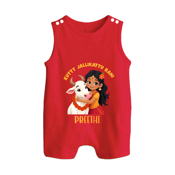 Kutty Jallikattu Rani Kids Romper Suit – Custom Name Design - RED - 0 - 5 Months Old (Chest 18")