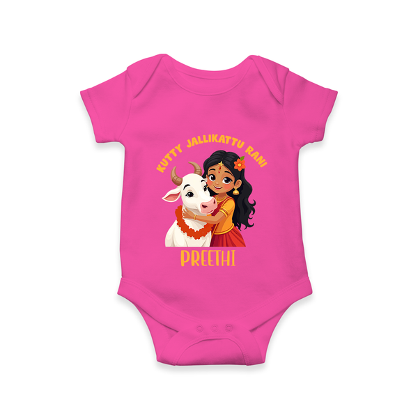 Kutty Jallikattu Rani Kids Romper – Custom Name Design - HOT PINK - New Born (Chest 14")