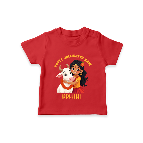Kutty Jallikattu Rani Kids T-Shirt – Custom Name Design - RED - 0-5 Months Old (Chest 17")