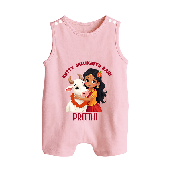 "Kutty Jallikattu Rani - Jallikattu Themed Customized Romper Suit for Babies with Name" - BABY PINK - 0 - 5 Months Old (Chest 18")