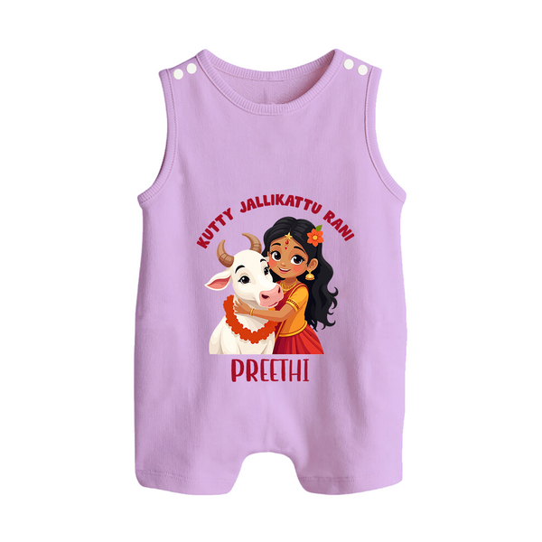 "Kutty Jallikattu Rani - Jallikattu Themed Customized Romper Suit for Babies with Name" - LILAC - 0 - 5 Months Old (Chest 18")