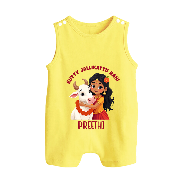 Kutty Jallikattu Rani Kids Romper Suit – Custom Name Design - PASTEL YELLOW - 0 - 5 Months Old (Chest 18")
