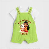 "Kutty Jallikattu Rani - Jallikattu Themed Customized Dungaree Set for Kids with Name" - GREEN - 0 - 5 Months Old (Chest 18")