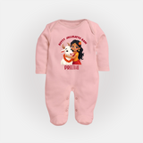 "Kutty Jallikattu Rani - Jallikattu Themed Customized Sleep Suit for Babies with Name" - BABY PINK - New Born (Chest 7.5")