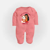 "Kutty Jallikattu Rani - Jallikattu Themed Customized Sleep Suit for Babies with Name" - PEACH - New Born (Chest 7.5")