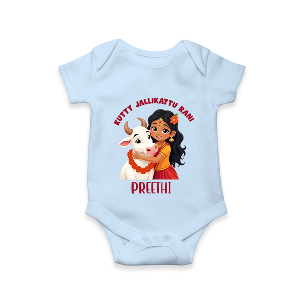 Kutty Jallikattu Rani Kids Romper – Custom Name Design - BABY BLUE - New Born (Chest 14")