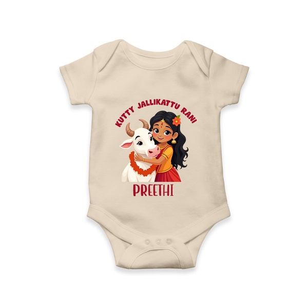 Kutty Jallikattu Rani Kids Romper – Custom Name Design - IVORY - New Born (Chest 14")