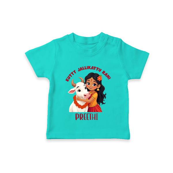Kutty Jallikattu Rani Kids T-Shirt – Custom Name Design - TEAL - 0-5 Months Old (Chest 17")