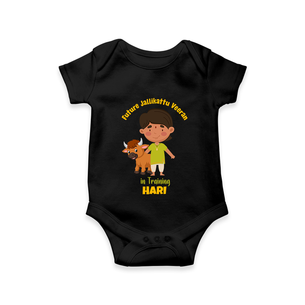 Future Jallikattu Veeran Kids Romper – Custom Name Design - BLACK - New Born (Chest 14")