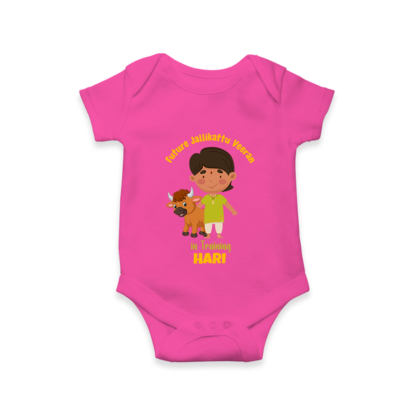 Future Jallikattu Veeran Kids Romper – Custom Name Design - HOT PINK - New Born (Chest 14")