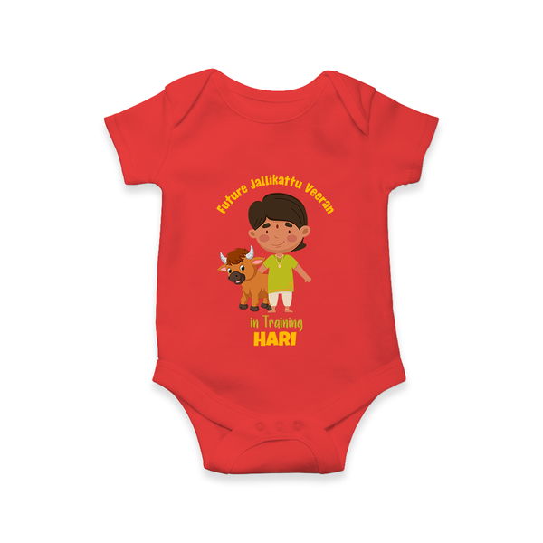 Future Jallikattu Veeran Kids Romper – Custom Name Design - RED - New Born (Chest 14")