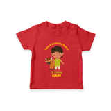 Future Jallikattu Veeran Kids T-Shirt – Custom Name Design - RED - 0-5 Months Old (Chest 17")