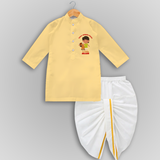 "Future Jallikattu Veeran in Training - Jallikattu Themed Customized Drapped Dhoti for Kids with Name" - YELLOW - 0 - 6 Month Old (Chest 24", Kurta Length 14" , Waist 19", Dhoti Length 14")