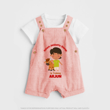 "Future Jallikattu Veeran in Training - Jallikattu Themed Customized Dungaree Set for Kids with Name" - PEACH - 0 - 5 Months Old (Chest 18")