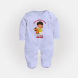 "Future Jallikattu Veeran in Training - Jallikattu Themed Customized Sleep Suit for Babies with Name" - BABY BLUE - New Born (Chest 7.5")