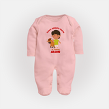 "Future Jallikattu Veeran in Training - Jallikattu Themed Customized Sleep Suit for Babies with Name" - BABY PINK - New Born (Chest 7.5")