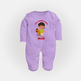 "Future Jallikattu Veeran in Training - Jallikattu Themed Customized Sleep Suit for Babies with Name" - LILAC - New Born (Chest 7.5")