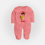 "Future Jallikattu Veeran in Training - Jallikattu Themed Customized Sleep Suit for Babies with Name" - PEACH - New Born (Chest 7.5")