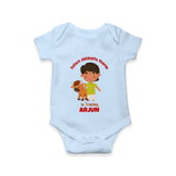 "Future Jallikattu Veeran in Training - Jallikattu Themed Customized Romper for Babies with Name" - BABY BLUE - 0 - 3 Months Old (Chest 16")