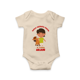 "Future Jallikattu Veeran in Training - Jallikattu Themed Customized Romper for Babies with Name" - IVORY - 0 - 3 Months Old (Chest 16")