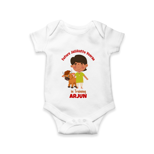 Future Jallikattu Veeran Kids Romper – Custom Name Design - WHITE - New Born (Chest 14")
