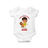 "Future Jallikattu Veeran in Training - Jallikattu Themed Customized Romper for Babies with Name" - WHITE - 0 - 3 Months Old (Chest 16")