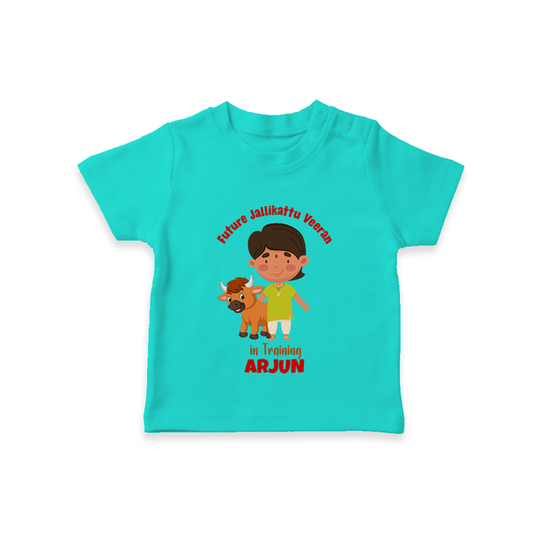Future Jallikattu Veeran Kids T-Shirt – Custom Name Design - TEAL - 0-5 Months Old (Chest 17")