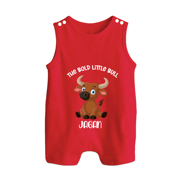 The Bold Little Bull – Personalized Kids Romper Suit - RED - 0 - 5 Months Old (Chest 18")