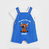 "The Bold Little Bull - Jallikattu Themed Customized Dungaree Set for Kids with Name" - COBALT BLUE - 0 - 5 Months Old (Chest 18")