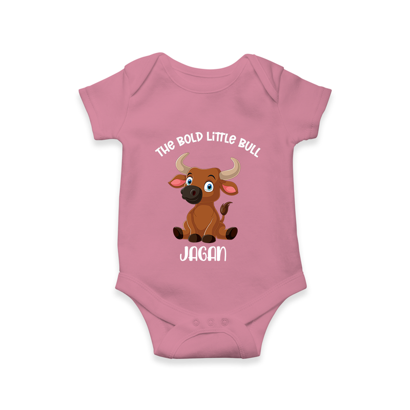 "The Bold Little Bull - Jallikattu Themed Customized Romper for Babies with Name" - ONION - 0 - 3 Months Old (Chest 16")