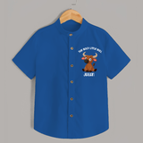 "The Bold Little Bull - Jallikattu Themed Customized Shirt for Kids with Name" - COBALT BLUE - 0 - 6 Months Old (Chest 23")