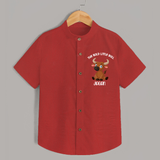 "The Bold Little Bull - Jallikattu Themed Customized Shirt for Kids with Name" - RED - 0 - 6 Months Old (Chest 23")