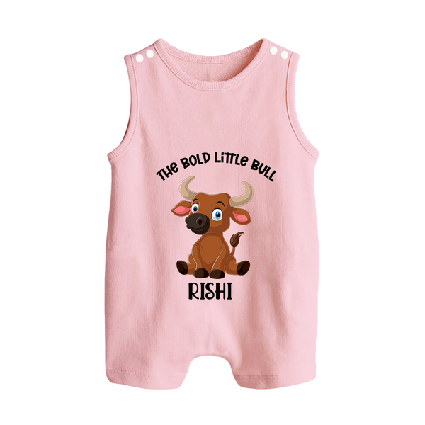 "The Bold Little Bull - Jallikattu Themed Customized Romper Suit for Babies with Name" - BABY PINK - 0 - 5 Months Old (Chest 18")