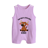 "The Bold Little Bull - Jallikattu Themed Customized Romper Suit for Babies with Name" - LILAC - 0 - 5 Months Old (Chest 18")