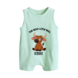 "The Bold Little Bull - Jallikattu Themed Customized Romper Suit for Babies with Name" - MINT GREEN - 0 - 5 Months Old (Chest 18")