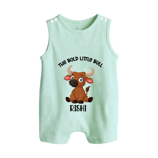 "The Bold Little Bull - Jallikattu Themed Customized Romper Suit for Babies with Name" - MINT GREEN - 0 - 5 Months Old (Chest 18")