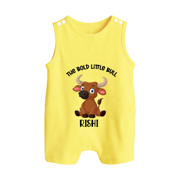 The Bold Little Bull – Personalized Kids Romper Suit - PASTEL YELLOW - 0 - 5 Months Old (Chest 18")