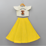 "The Bold Little Bull - Jallikattu Themed Customized Crop Top And Skirt for Kids with Name" - YELLOW - 6 - 9 Months Old (Chest 20" , Frock Waist 20")