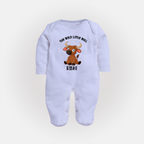 "The Bold Little Bull - Jallikattu Themed Customized Sleep Suit for Babies with Name" - BABY BLUE - New Born (Chest 7.5")