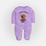 "The Bold Little Bull - Jallikattu Themed Customized Sleep Suit for Babies with Name" - LILAC - New Born (Chest 7.5")