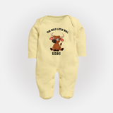 "The Bold Little Bull - Jallikattu Themed Customized Sleep Suit for Babies with Name" - PASTEL YELLOW - New Born (Chest 7.5")