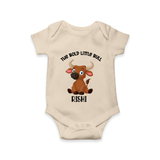 "The Bold Little Bull - Jallikattu Themed Customized Romper for Babies with Name" - IVORY - 0 - 3 Months Old (Chest 16")