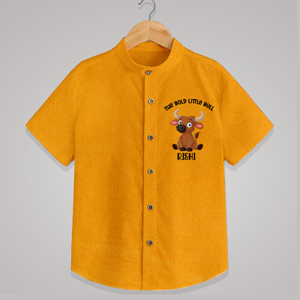 The Bold Little Bull – Personalized Kids Shirt - CHROME YELLOW - 0 - 6 Months Old (Chest 23")