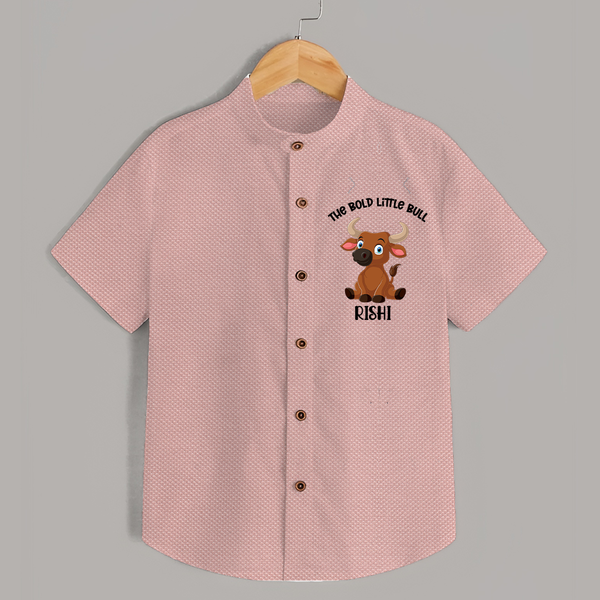 The Bold Little Bull – Personalized Kids Shirt - PEACH - 0 - 6 Months Old (Chest 23")