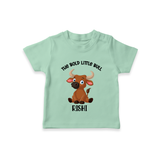 "The Bold Little Bull - Jallikattu Themed Customized T-Shirt for Babies with Name" - MINT GREEN - 0-5 Months Old (Chest 17")