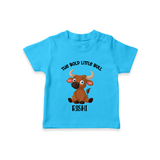 "The Bold Little Bull - Jallikattu Themed Customized T-Shirt for Babies with Name" - SKY BLUE - 0-5 Months Old (Chest 17")