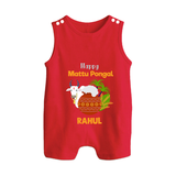 Happy Mattu Pongal  Kids Romper Suit – Custom Name Design - RED - 0 - 5 Months Old (Chest 18")