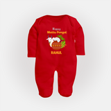 Happy Mattu Pongal  Kids Fullbody Suit – Custom Name Design - RED - New Born (Chest 7.5")
